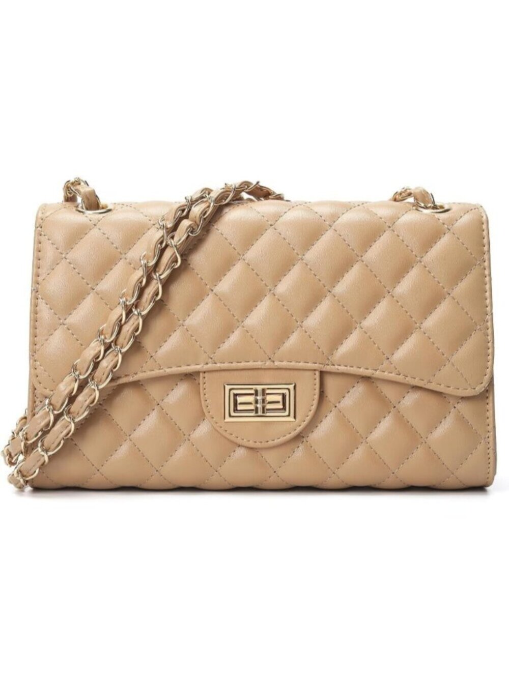 〽️Women's Apricot Quilted Leather Crossbody Satchel Chain Strap Shoulder Bags